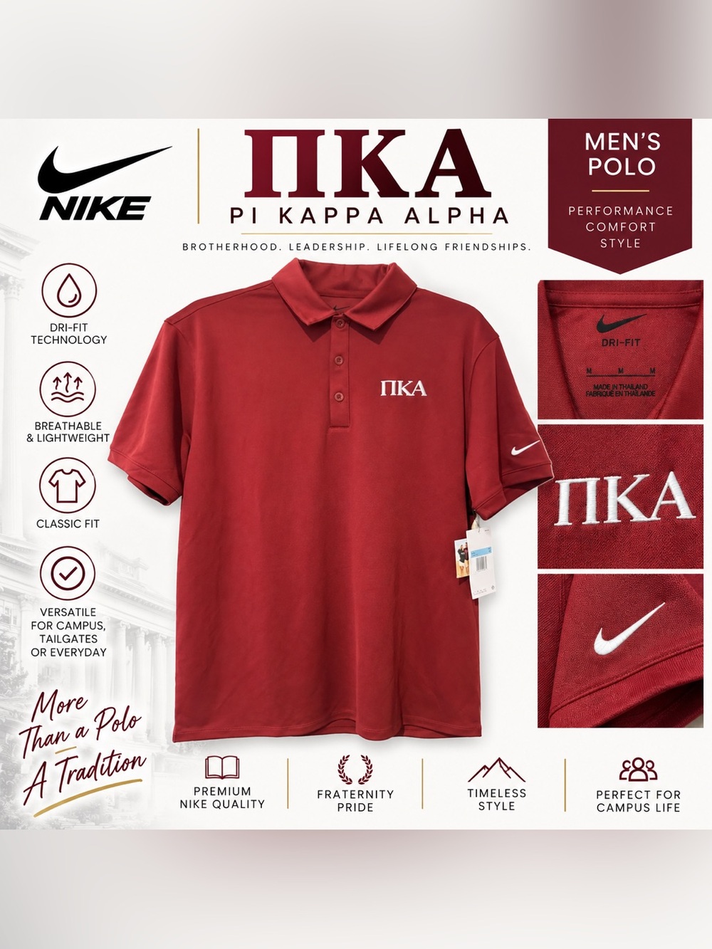 Nike Maroon Pi Kappa Alpha Polo
